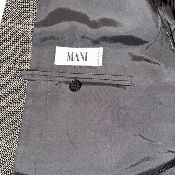 MANI SAKS 44L Brown Plaid Mini Houndstooth Pure Virgin Wool Blazer Jacket - Picture 12 of 15